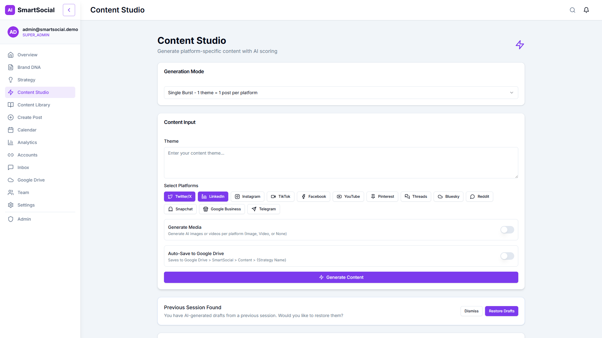 AI Content Studio — generate content for 14 platforms simultaneously