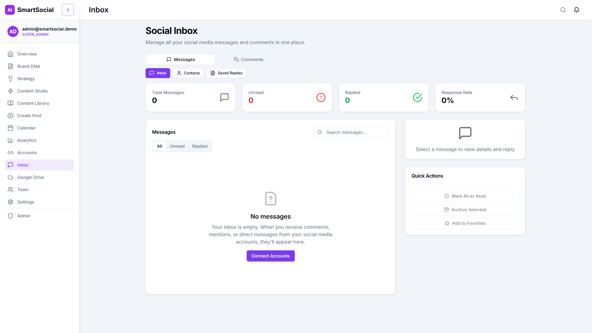 Unified Inbox — messages and comments from all platforms in one view