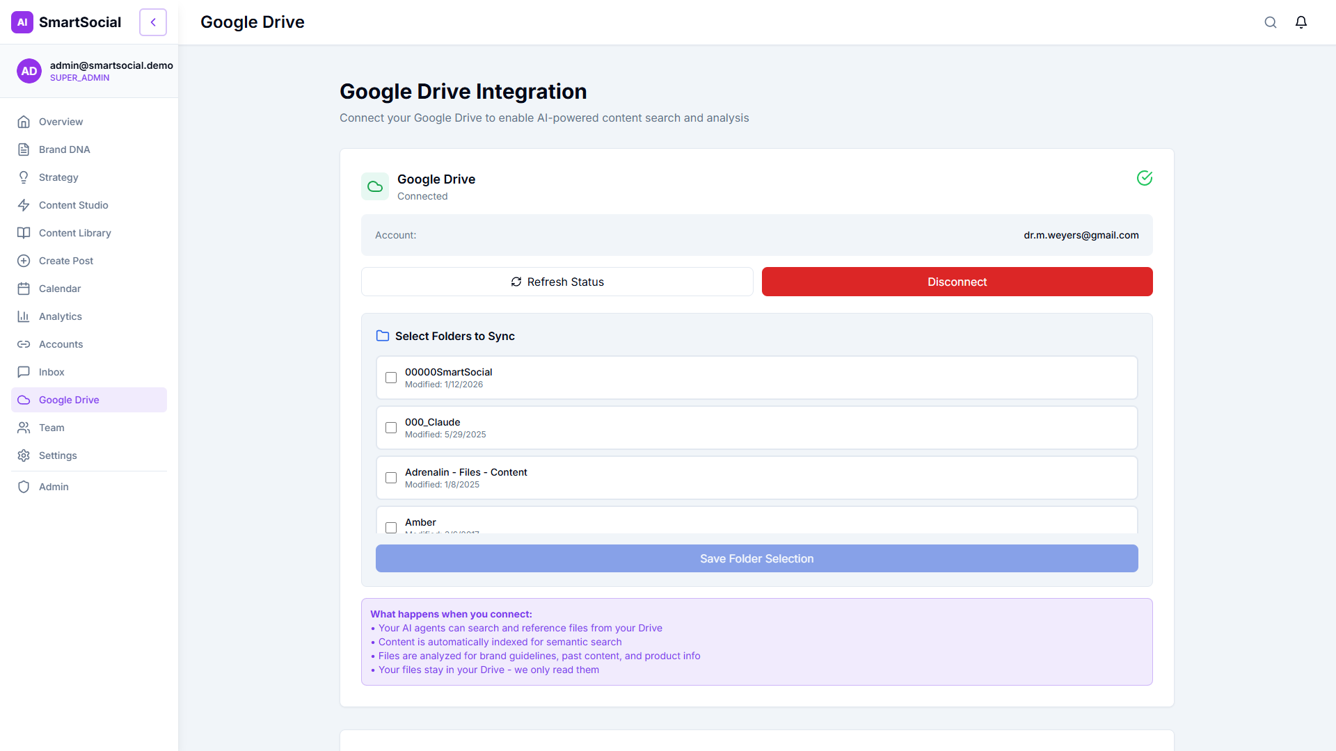 Google Drive Integration — watch folders, auto-sync, and content pipeline